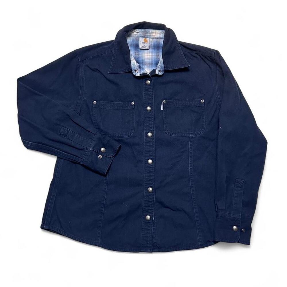 Carhartt Blue Cotton Canvas Flannel Lined Snap Button Shirt Womens XL